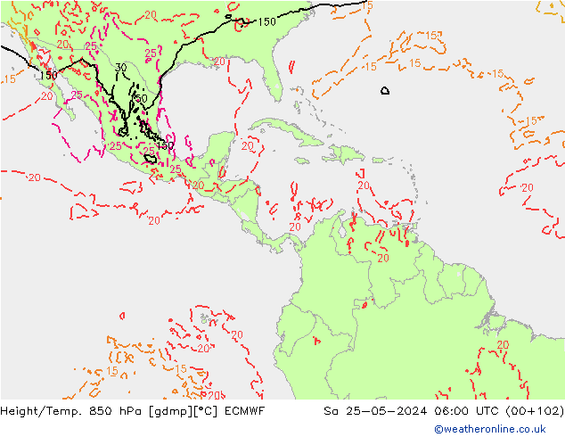 Yükseklik/Sıc. 850 hPa ECMWF Cts 25.05.2024 06 UTC