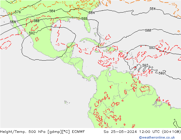 Z500/Rain (+SLP)/Z850 ECMWF sam 25.05.2024 12 UTC