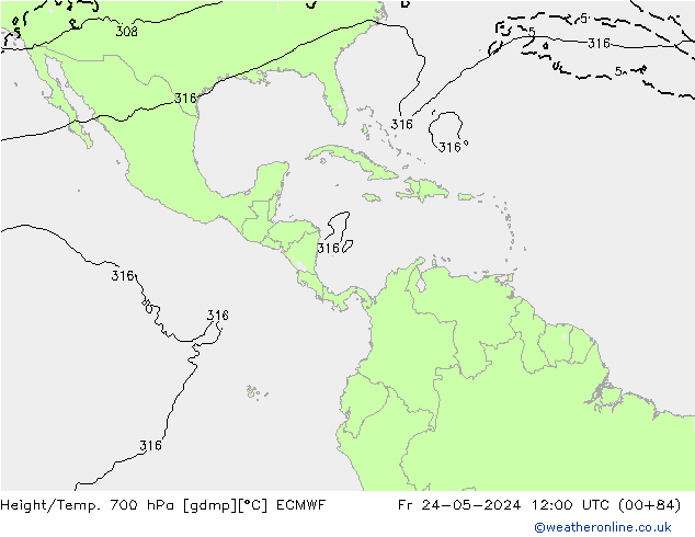 Height/Temp. 700 hPa ECMWF Fr 24.05.2024 12 UTC