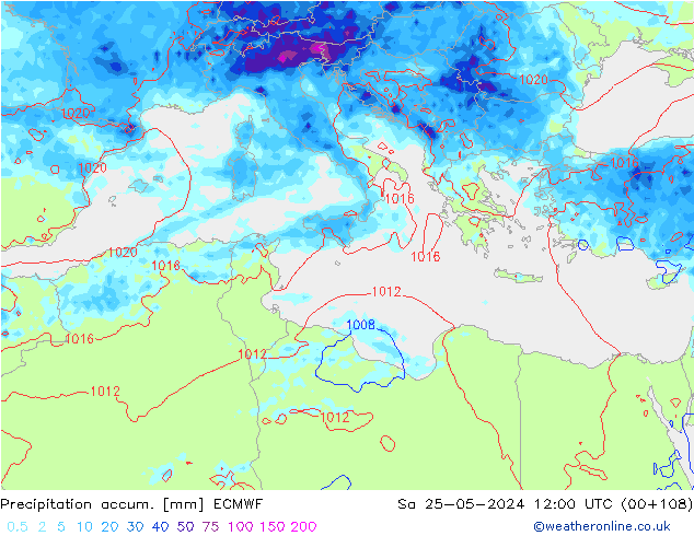 Precipitation accum. ECMWF Sa 25.05.2024 12 UTC