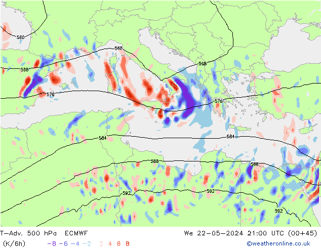 T-Adv. 500 hPa ECMWF mer 22.05.2024 21 UTC