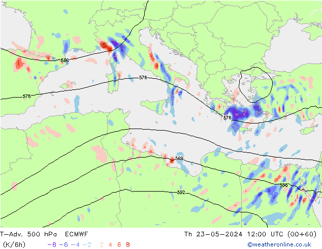 T-Adv. 500 hPa ECMWF Čt 23.05.2024 12 UTC