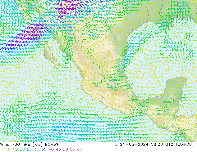 Viento 700 hPa ECMWF mar 21.05.2024 06 UTC