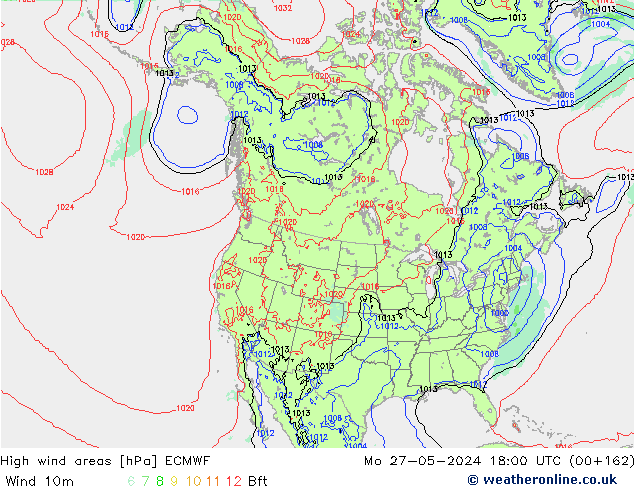 High wind areas ECMWF lun 27.05.2024 18 UTC