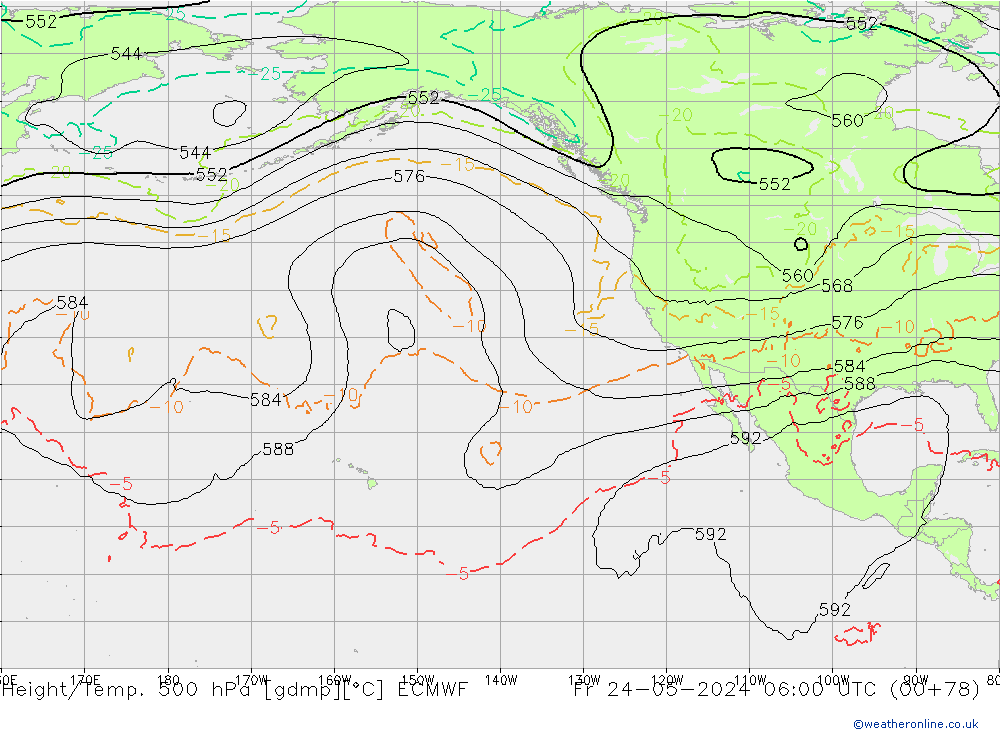 Height/Temp. 500 гПа ECMWF пт 24.05.2024 06 UTC