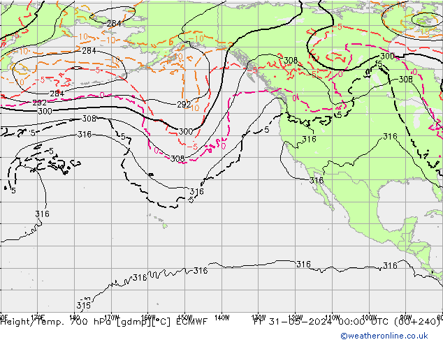 Height/Temp. 700 hPa ECMWF Fr 31.05.2024 00 UTC