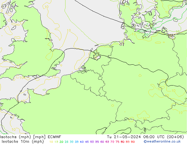 Eşrüzgar Hızları mph ECMWF Sa 21.05.2024 06 UTC