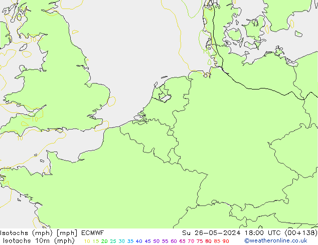 Isotachen (mph) ECMWF zo 26.05.2024 18 UTC