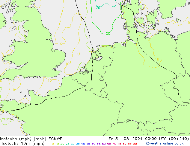 Isotachen (mph) ECMWF Fr 31.05.2024 00 UTC