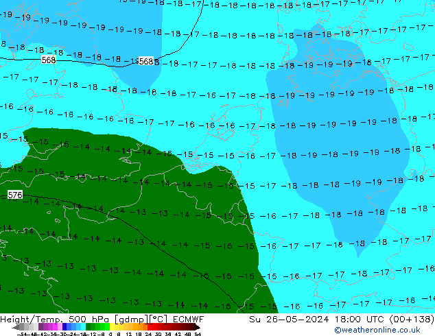 Z500/Yağmur (+YB)/Z850 ECMWF Paz 26.05.2024 18 UTC