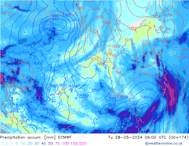 Precipitation accum. ECMWF Tu 28.05.2024 06 UTC
