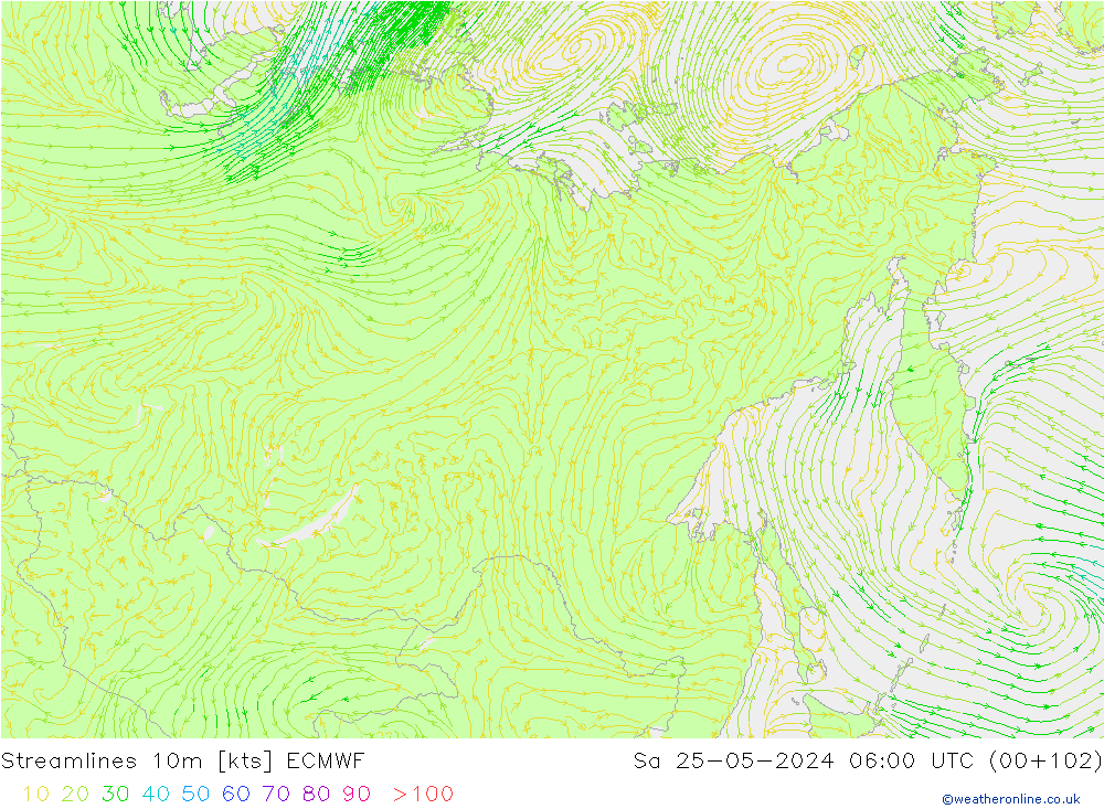 ветер 10m ECMWF сб 25.05.2024 06 UTC