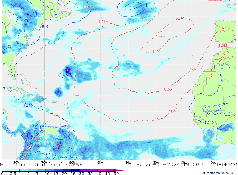 Z500/Rain (+SLP)/Z850 ECMWF Вс 26.05.2024 00 UTC