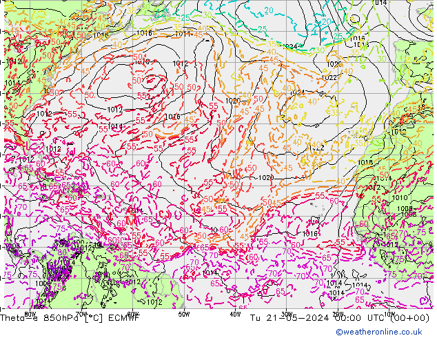 Theta-e 850hPa ECMWF di 21.05.2024 00 UTC