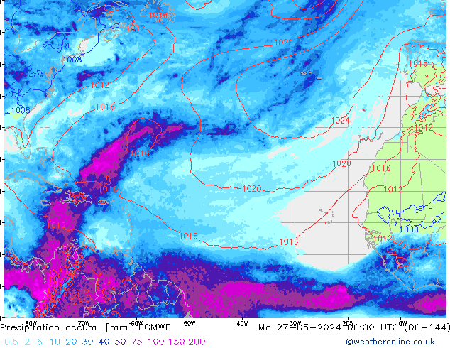 Precipitation accum. ECMWF pon. 27.05.2024 00 UTC