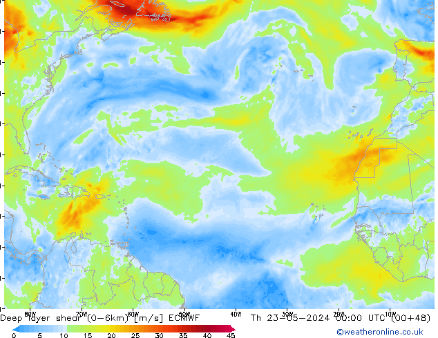 Deep layer shear (0-6km) ECMWF do 23.05.2024 00 UTC