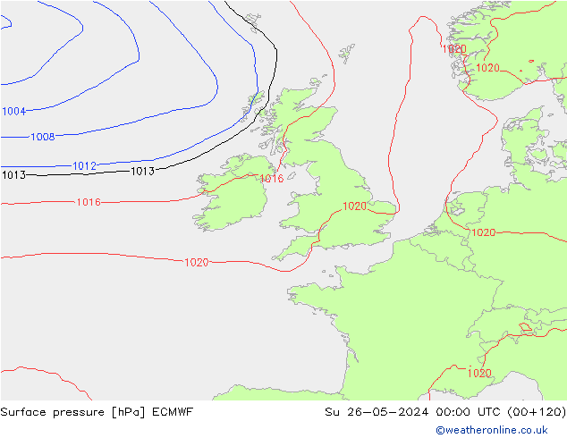 Luchtdruk (Grond) ECMWF zo 26.05.2024 00 UTC