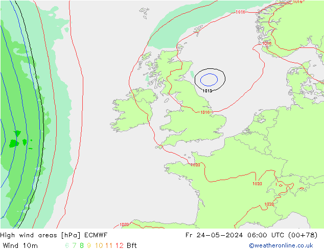 High wind areas ECMWF Pá 24.05.2024 06 UTC