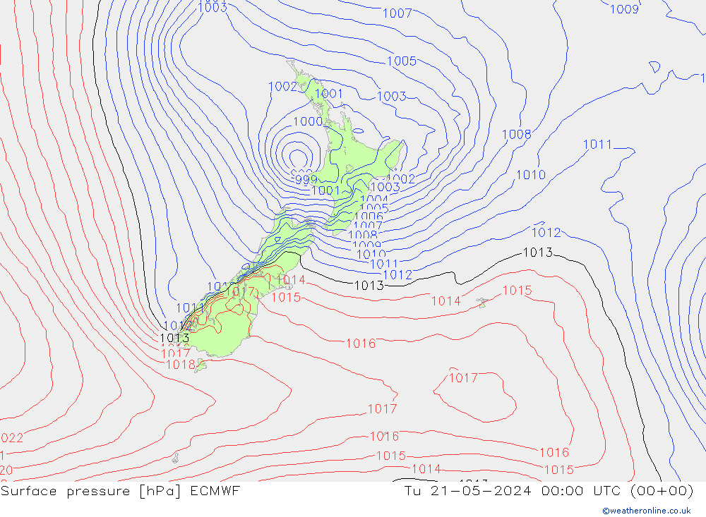 Surface pressure ECMWF Tu 21.05.2024 00 UTC