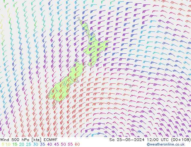 Wind 500 hPa ECMWF Sa 25.05.2024 12 UTC