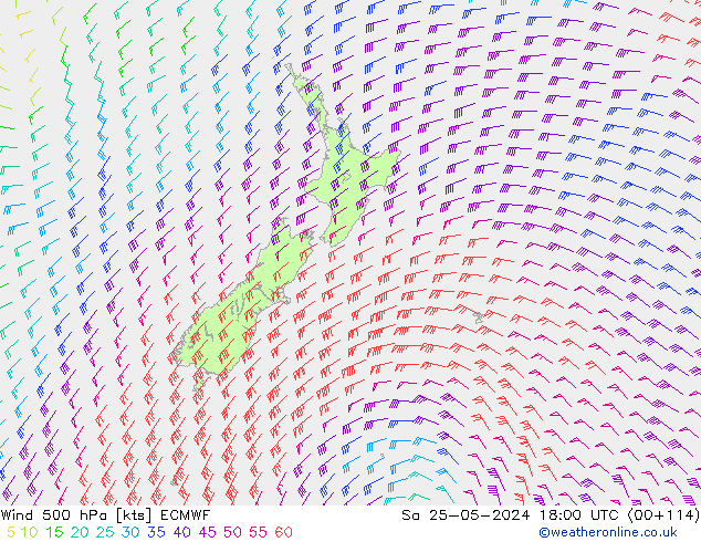 Wind 500 hPa ECMWF Sa 25.05.2024 18 UTC