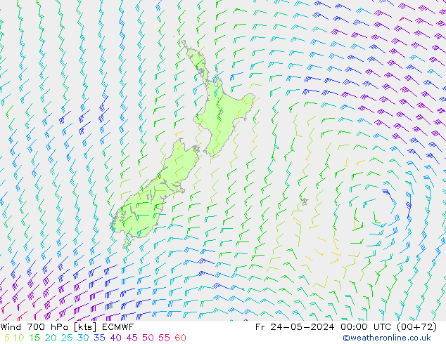 Wind 700 hPa ECMWF Fr 24.05.2024 00 UTC