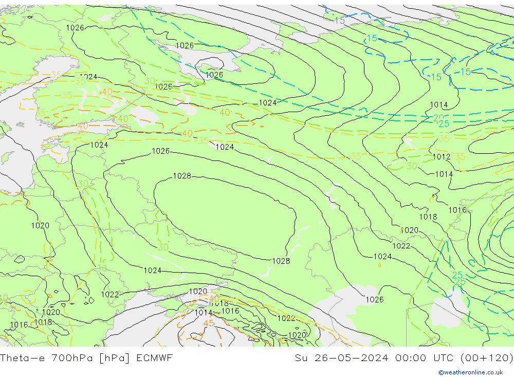 Theta-e 700hPa ECMWF zo 26.05.2024 00 UTC