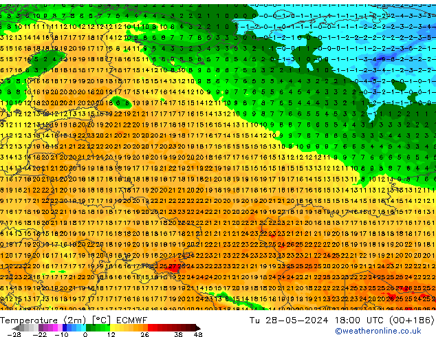 Temperatura (2m) ECMWF Ter 28.05.2024 18 UTC