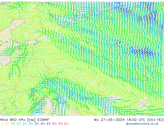 Wind 850 hPa ECMWF Mo 27.05.2024 18 UTC