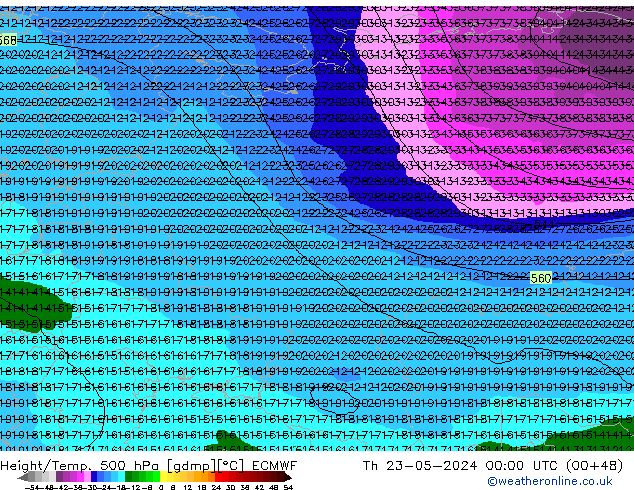 Z500/Rain (+SLP)/Z850 ECMWF Th 23.05.2024 00 UTC