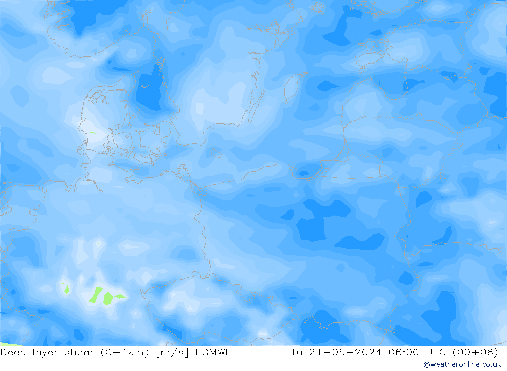 Deep layer shear (0-1km) ECMWF di 21.05.2024 06 UTC