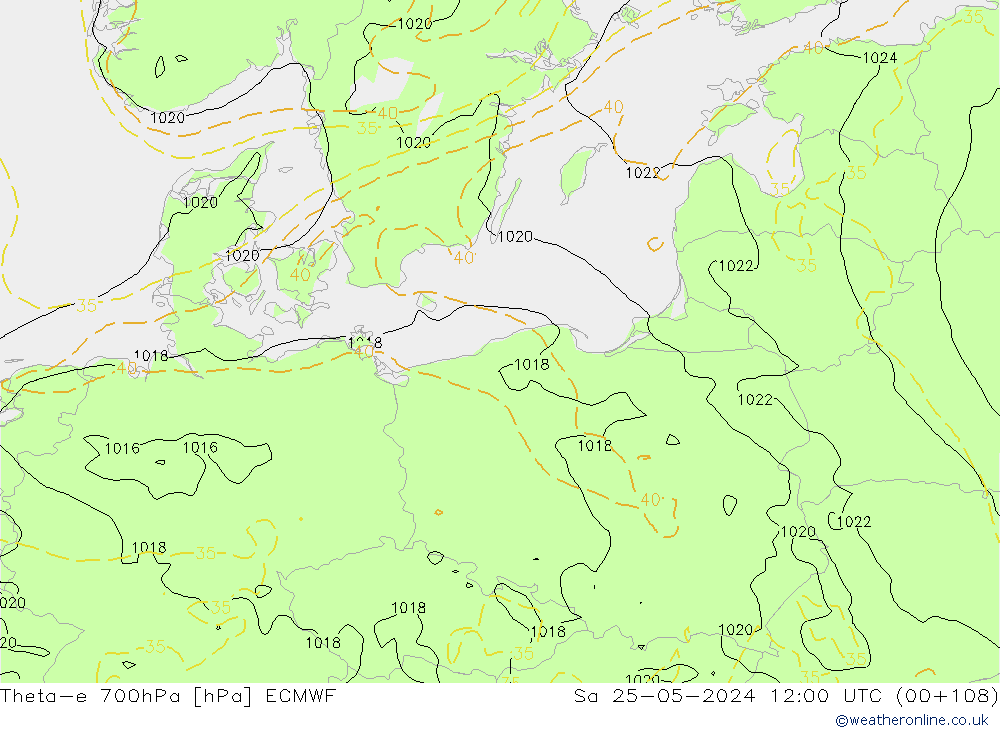 Theta-e 700hPa ECMWF Sa 25.05.2024 12 UTC