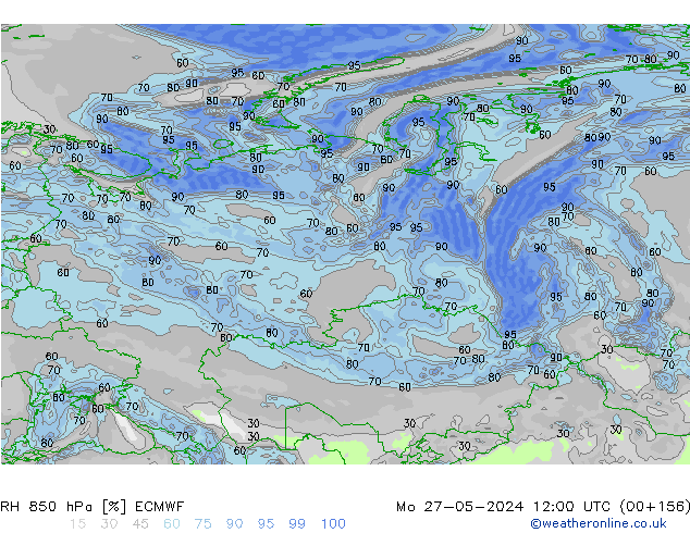 Humidité rel. 850 hPa ECMWF lun 27.05.2024 12 UTC