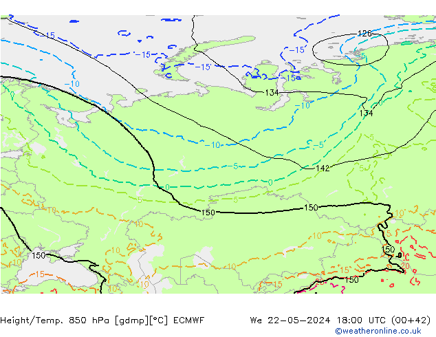 Z500/Yağmur (+YB)/Z850 ECMWF Çar 22.05.2024 18 UTC