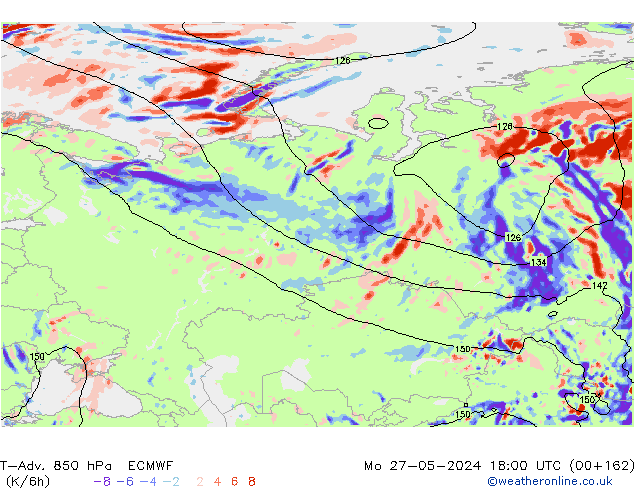 T-Adv. 850 hPa ECMWF pon. 27.05.2024 18 UTC