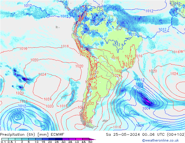 Precipitação (6h) ECMWF Sáb 25.05.2024 06 UTC