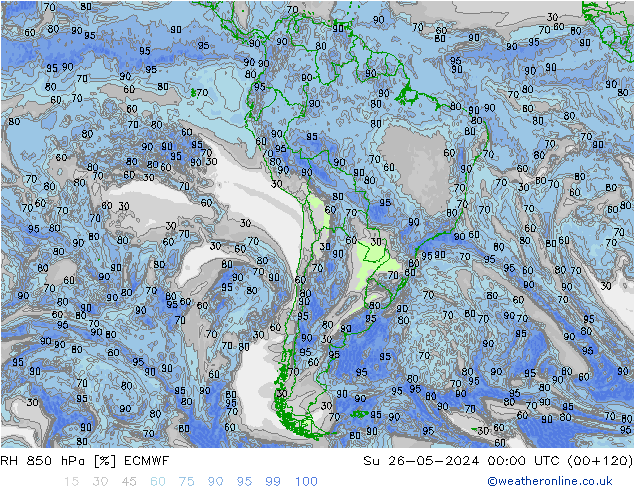 RH 850 гПа ECMWF Вс 26.05.2024 00 UTC