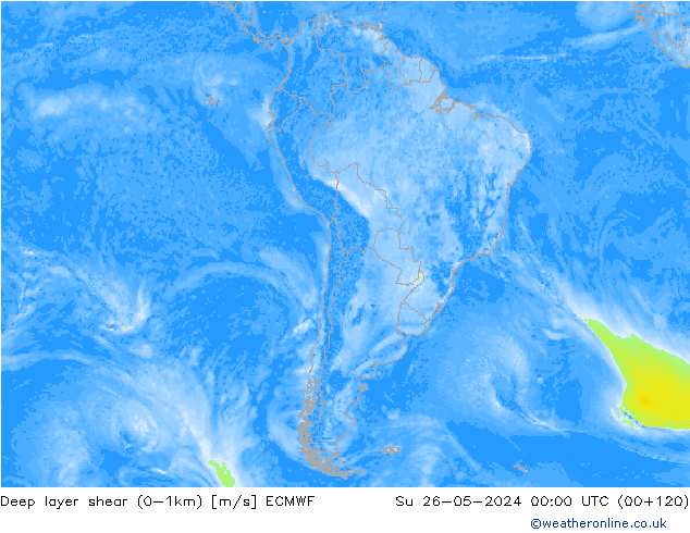 Deep layer shear (0-1km) ECMWF dom 26.05.2024 00 UTC