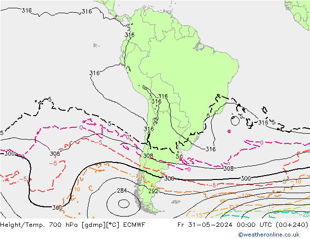 Height/Temp. 700 hPa ECMWF Sex 31.05.2024 00 UTC