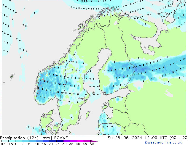 Precipitación (12h) ECMWF dom 26.05.2024 00 UTC
