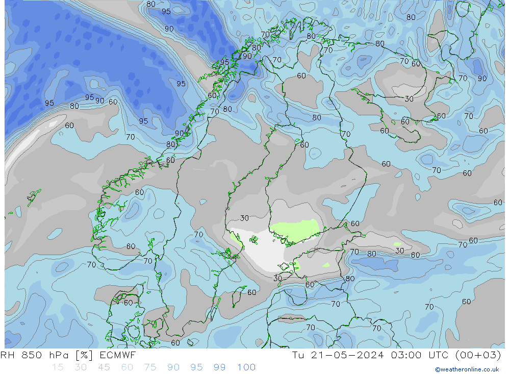 RH 850 hPa ECMWF Tu 21.05.2024 03 UTC
