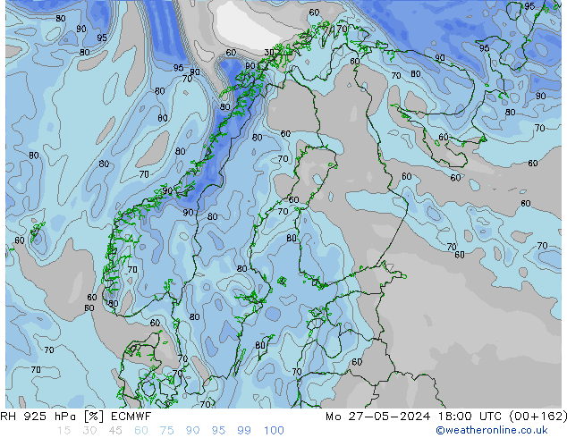 Humidité rel. 925 hPa ECMWF lun 27.05.2024 18 UTC