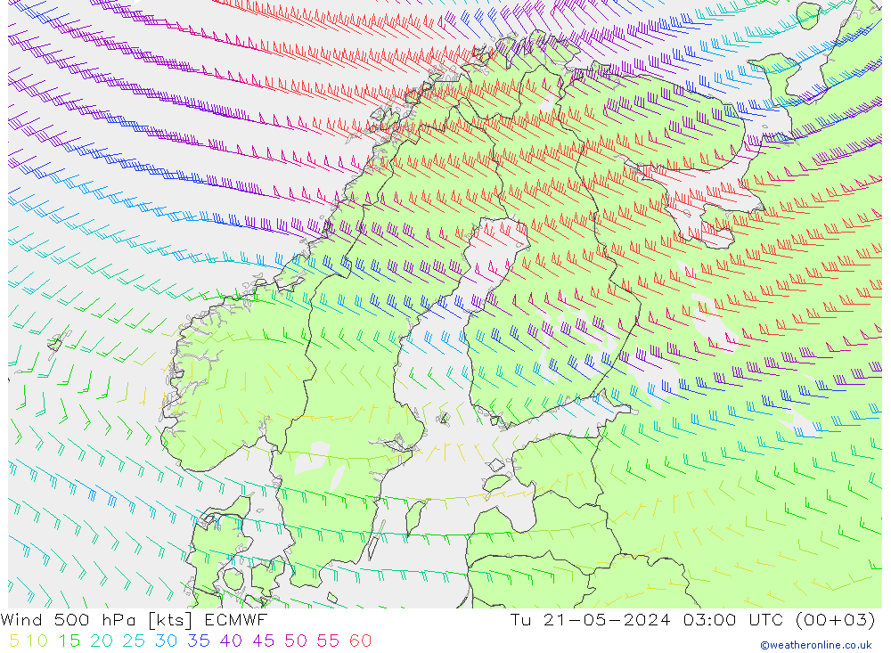 ветер 500 гПа ECMWF вт 21.05.2024 03 UTC