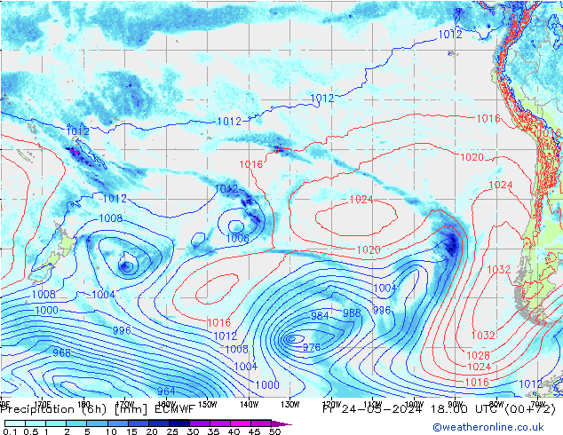 Neerslag 6h/Wind 10m/950 ECMWF vr 24.05.2024 00 UTC