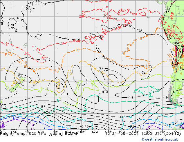 Hoogte/Temp. 925 hPa ECMWF di 21.05.2024 12 UTC