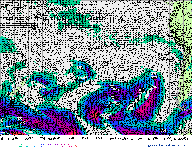 Neerslag 6h/Wind 10m/950 ECMWF vr 24.05.2024 00 UTC