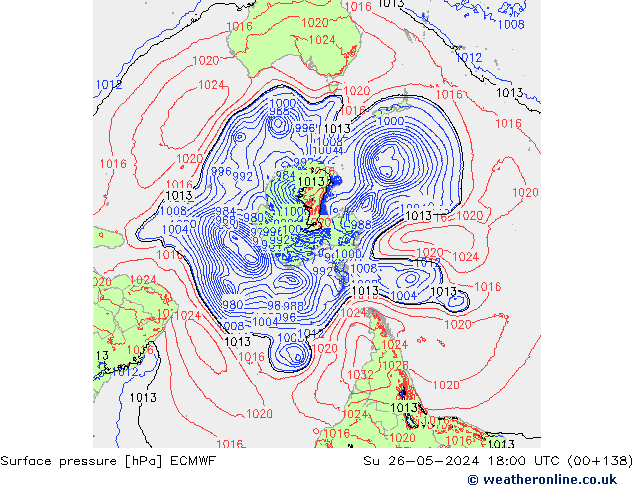 Luchtdruk (Grond) ECMWF zo 26.05.2024 18 UTC