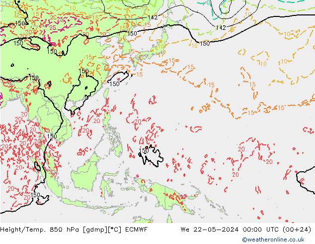Height/Temp. 850 hPa ECMWF  22.05.2024 00 UTC