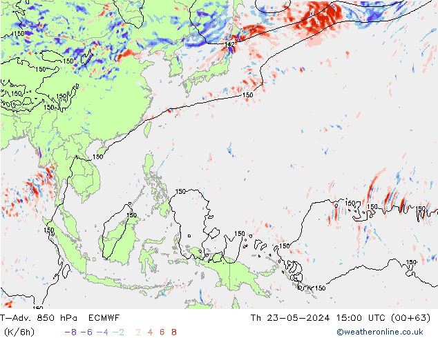 T-Adv. 850 hPa ECMWF Qui 23.05.2024 15 UTC