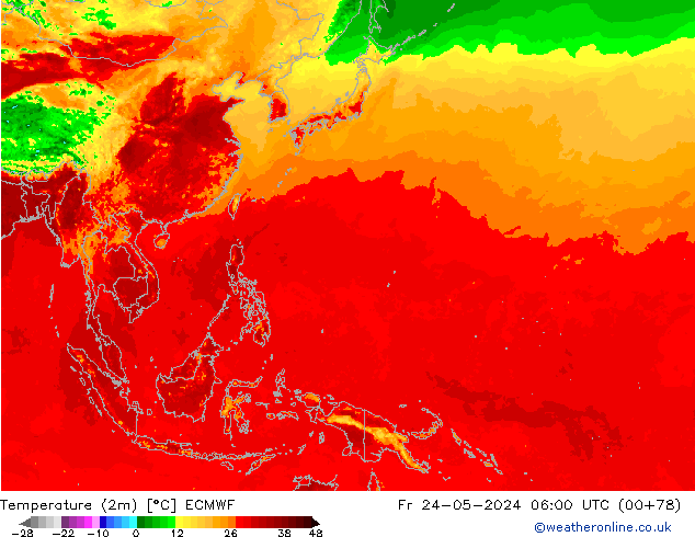 Sıcaklık Haritası (2m) ECMWF Cu 24.05.2024 06 UTC
